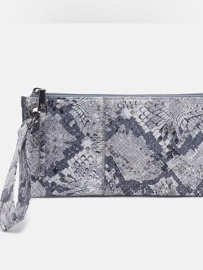 HOBO Leather Snake-like Wristlet Clutch in Gray